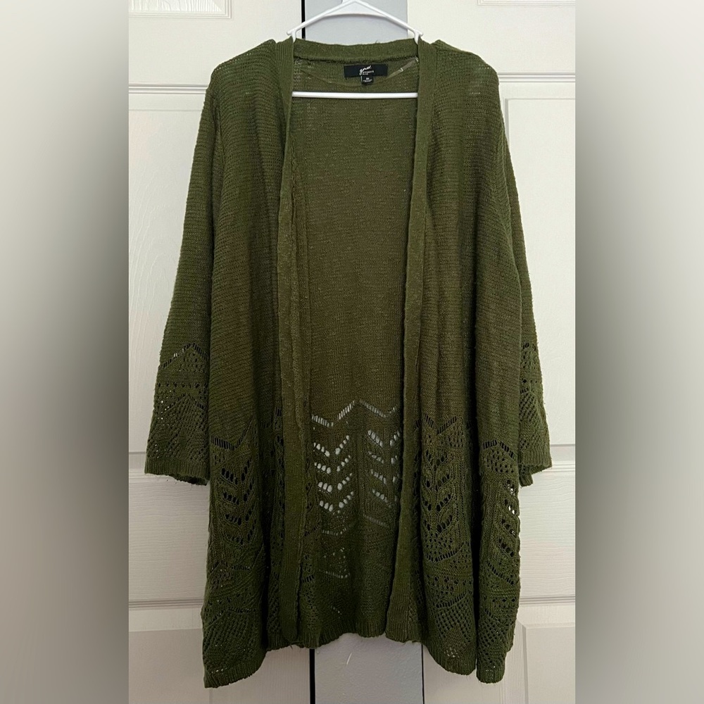 Women’s Knit Cardigan In Olive Green, Size 3XL